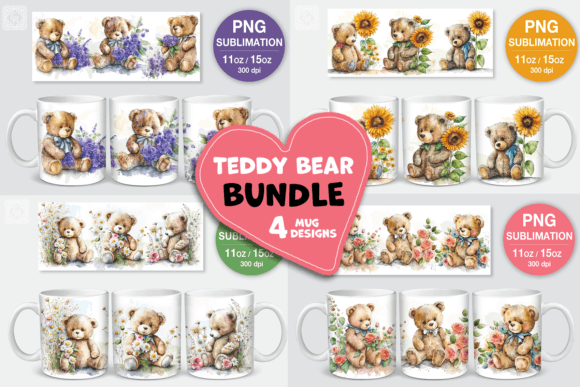 Download Watercolor Teddy Bear Mugs. 11&amp;15 Oz Mug - Premium Resources