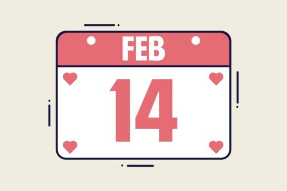 Download February 14 Calendar Icon in Flat Style - February Collection