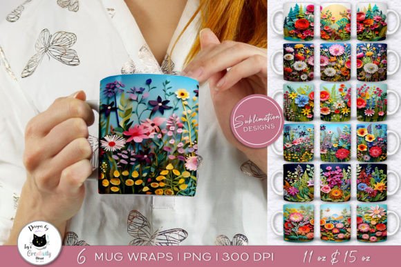 Download Layered Paper Floral Mug Wraps | 3D Mugs - Mugs Collection